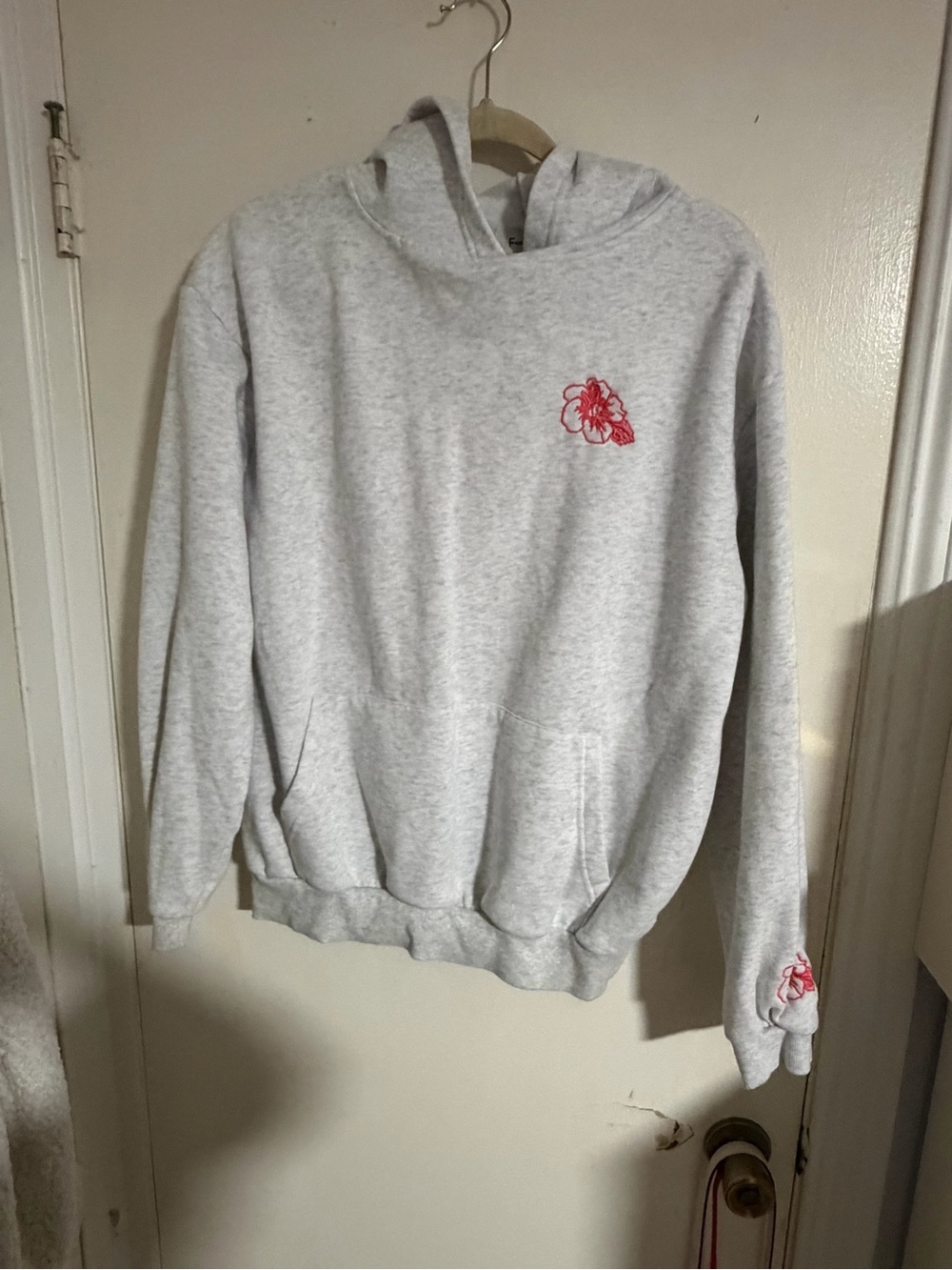 Faded Rose Heather Grey Hibiscus Paradise Pullover Hoodie - Size M